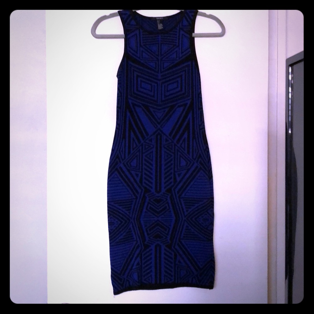 Blue and black fitted dress